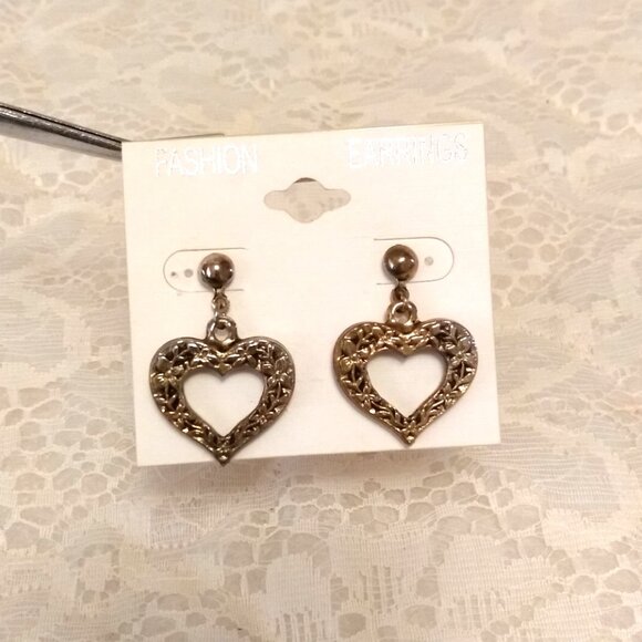 Vintage Copper Floral Heart Earrings Timeless VTG Jewelry - Picture 2 of 6